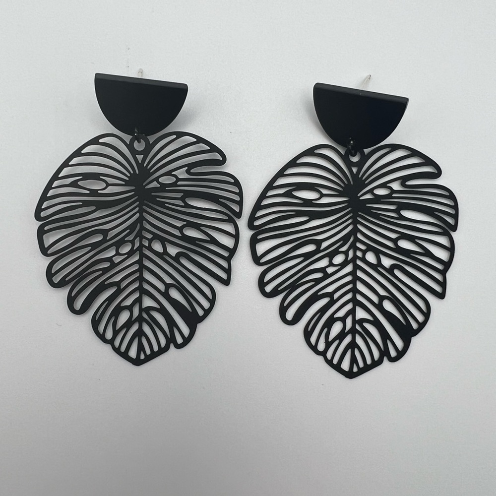 Classic Black Leaf Statement Earrings - Large Boh… - image 4
